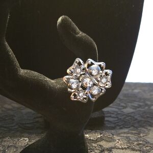 Dazzling Silver Crystal Flower Ring
